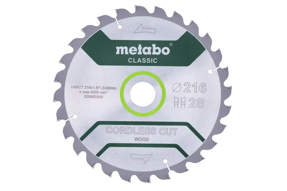 Billig METABO Sägeblatt "cordless cut wood - classic", 216x30 Z28 WZ 5° /B 628665000