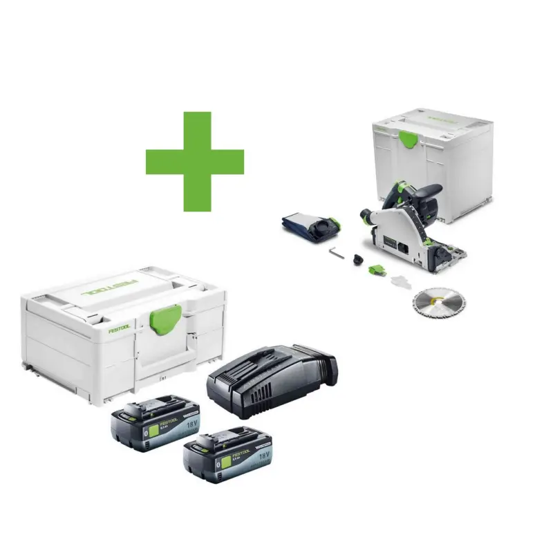 Festool Akku-Tauchsäge TSC 55 KSEB-Basic 577988+Energie-Set SYS 18V 2x8,0/SCA16 Abverkauf
